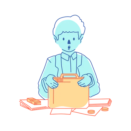 Man collects his finances in a briefcase  Illustration
