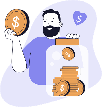 Man collects money in donation box  Illustration