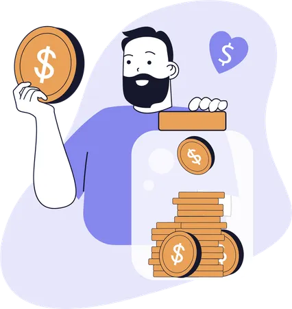Man collects money in donation box  Illustration