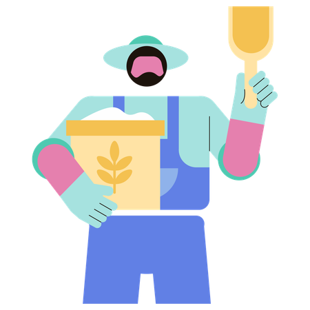 Man collects wheat from farm land  Illustration