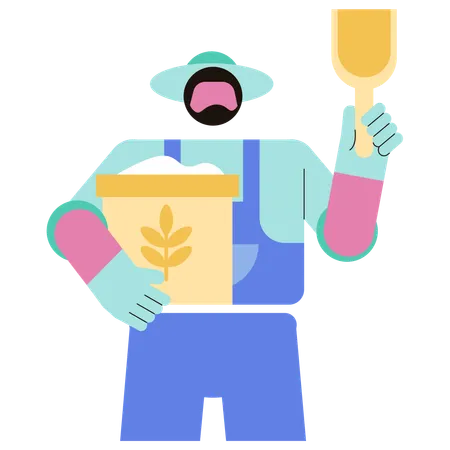 Man collects wheat from farm land  Illustration