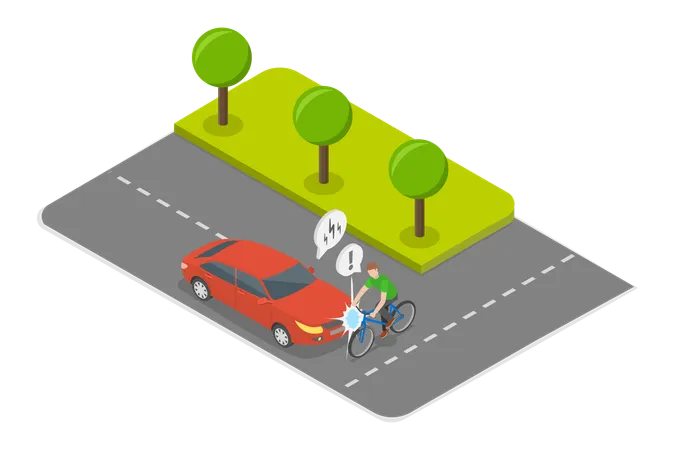 3 D Isometric Flat Vector Illustration Of Cycling Road Accident Collision With A Car Illustration