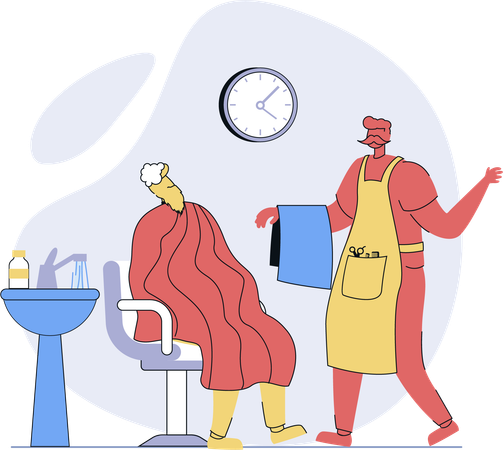 Man comes for hair wash in salon  Illustration