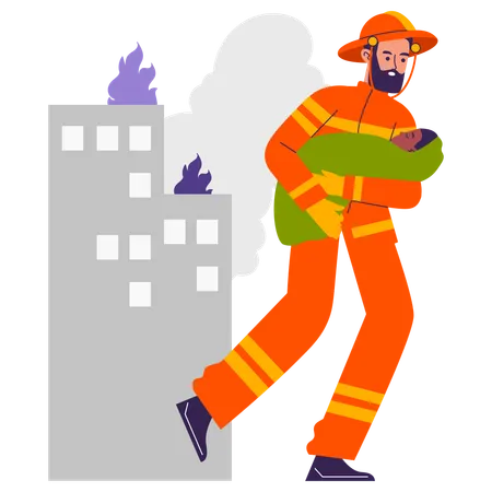 Man coming for rescue  Illustration