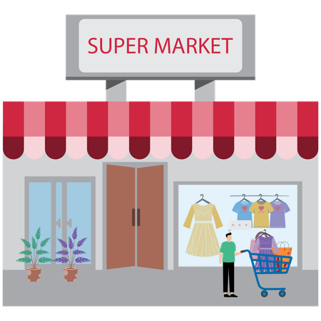 Man coming from Retail and Supermarket  Illustration