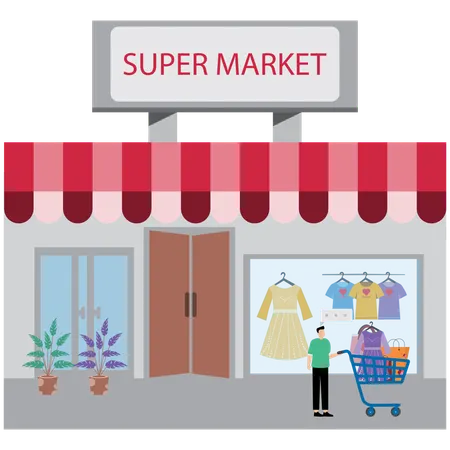 Man coming from Retail and Supermarket  Illustration