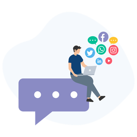 Man Communicate on Social Network  Illustration