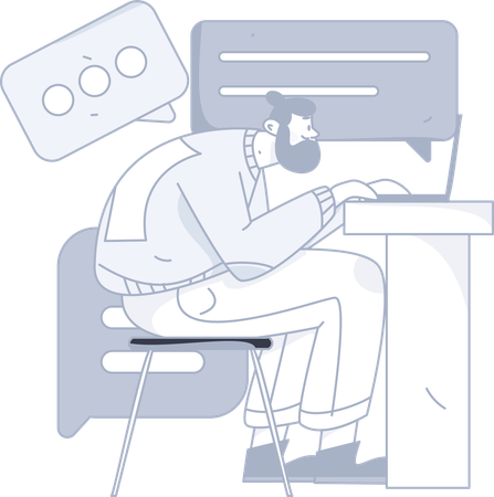 Man communicate with customer service on laptop  Illustration