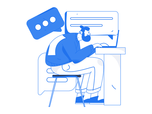 Man communicate with customer service on laptop  Illustration