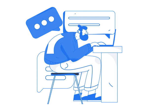 Man communicate with customer service on laptop  Illustration