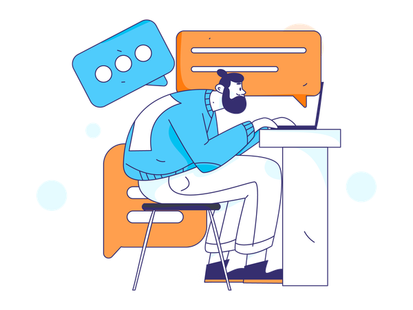 Man communicate with customer service on laptop  Illustration