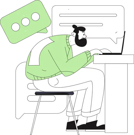 Man communicate with customer service on laptop  Illustration