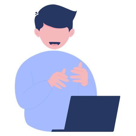 Man communicating via a laptop  Illustration