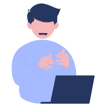 Man communicating via a laptop  Illustration