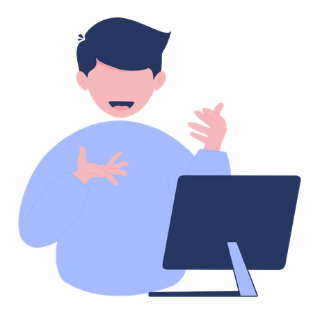 Man communicating via computer  Illustration