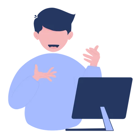 Man communicating via computer  Illustration