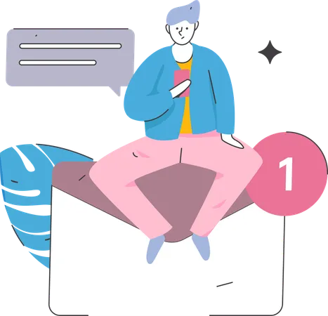 Man communicating via email  Illustration