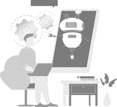 Man Communicating With Ai Bot  Illustration