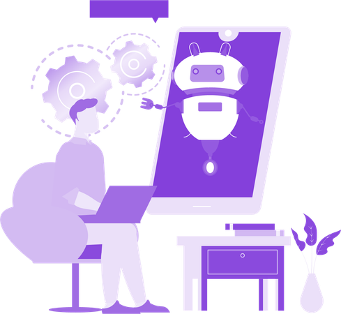 Man Communicating With Ai Bot  Illustration