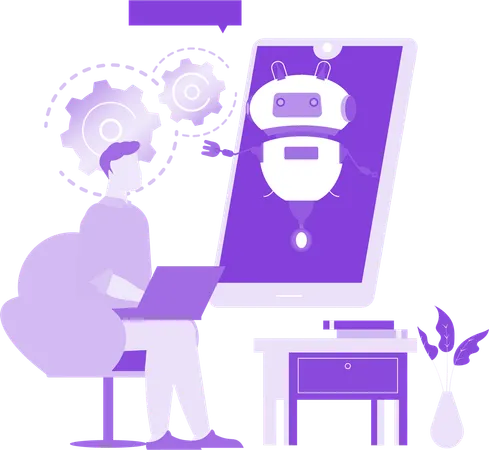 Man Communicating With Ai Bot  Illustration