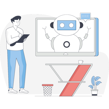 Man communicating with chatbot  Illustration