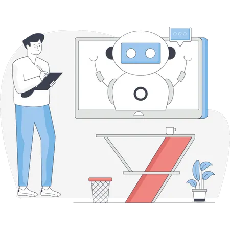 Man communicating with chatbot  Illustration