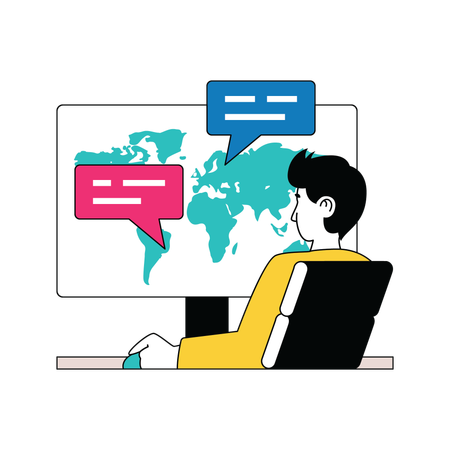 Man communicating with international client  Illustration