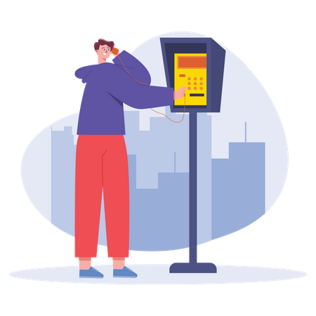 Man Communication on telephone booth Illustration