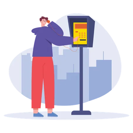 Man Communication on telephone booth  Illustration