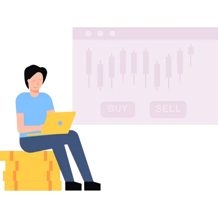 Man comparing buy and sell in stock market Illustration