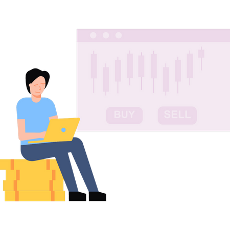 Man comparing buy and sell in stock market  Illustration