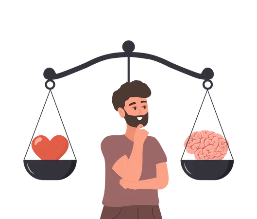 Man Comparing Logic Thinking And Emotion On Scale  Illustration