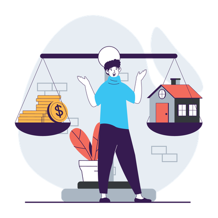 Man comparing mortgage with real estate  Illustration