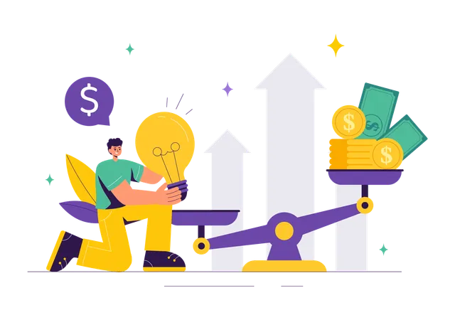 Man comparing price and inflation in economy  Illustration