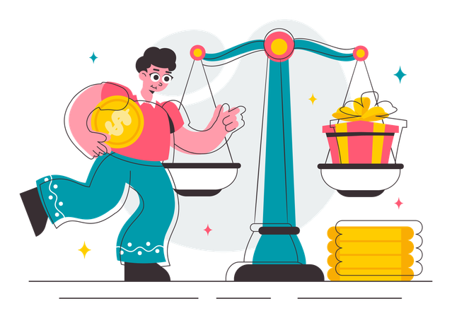 Man comparing price economy  Illustration