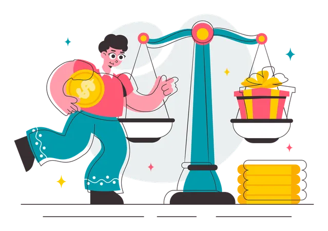 Man comparing price economy  Illustration