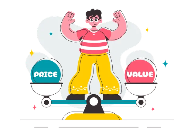 Man comparing price economy  Illustration