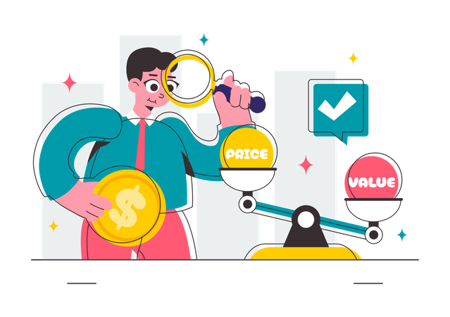 Man comparing price economy  Illustration