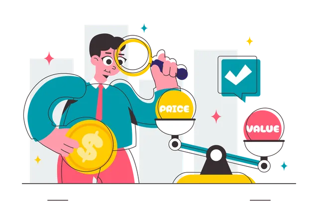 Man comparing price economy  Illustration