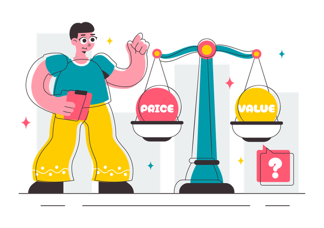 Man comparing price economy  Illustration