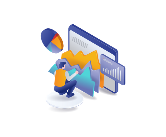 Man compiling business data results  Illustration