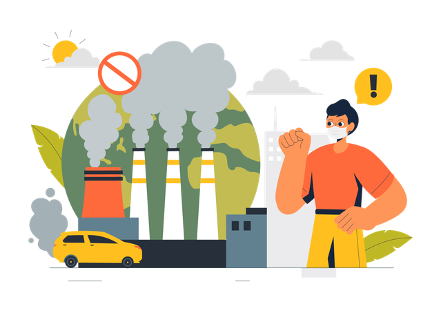 Man complaining about air pollution  Illustration