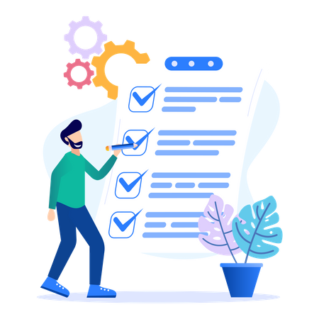 Man complete checklist with tick marks  Illustration