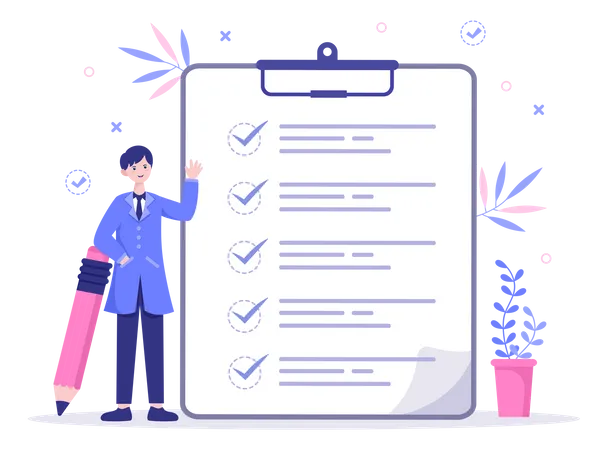 Man completed all tasks from list  Illustration