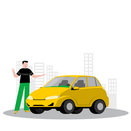 Man complimenting car  Illustration