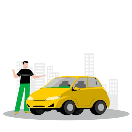 Man complimenting car  Illustration