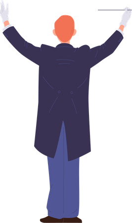 Man conductor character in tuxedo performing on stage directing symphony orchestra  Illustration