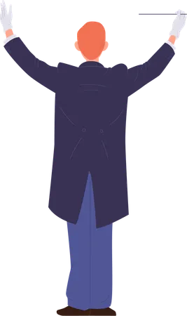 Man conductor character in tuxedo performing on stage directing symphony orchestra  Illustration