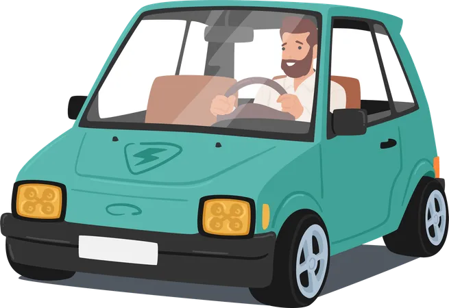 Man Confidently Navigates Electric Car  Illustration