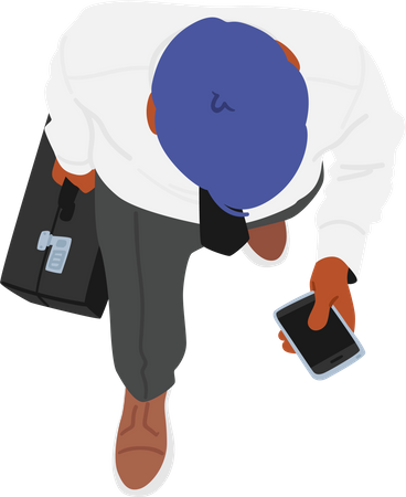 Man Confidently Walking While Holding Smartphone  Illustration